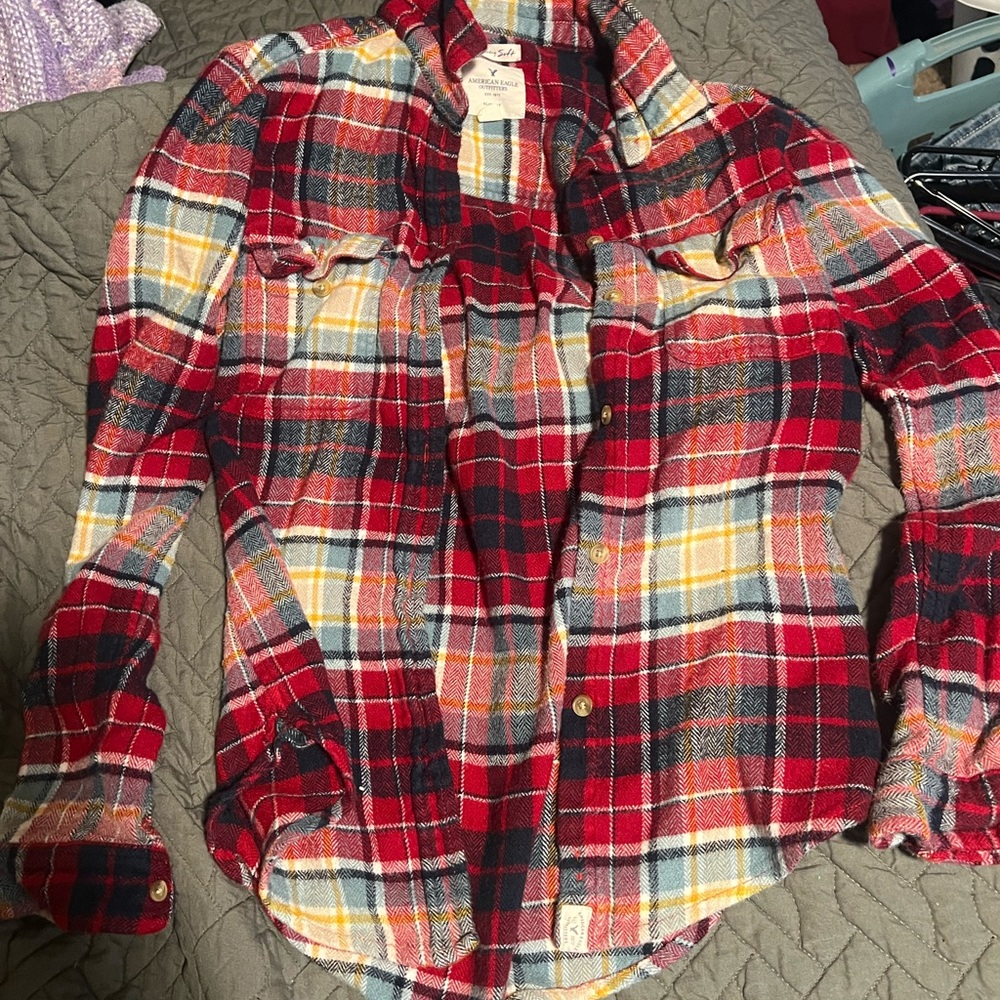 American Eagle Outfitters Red and Blue Plaid Shirt
